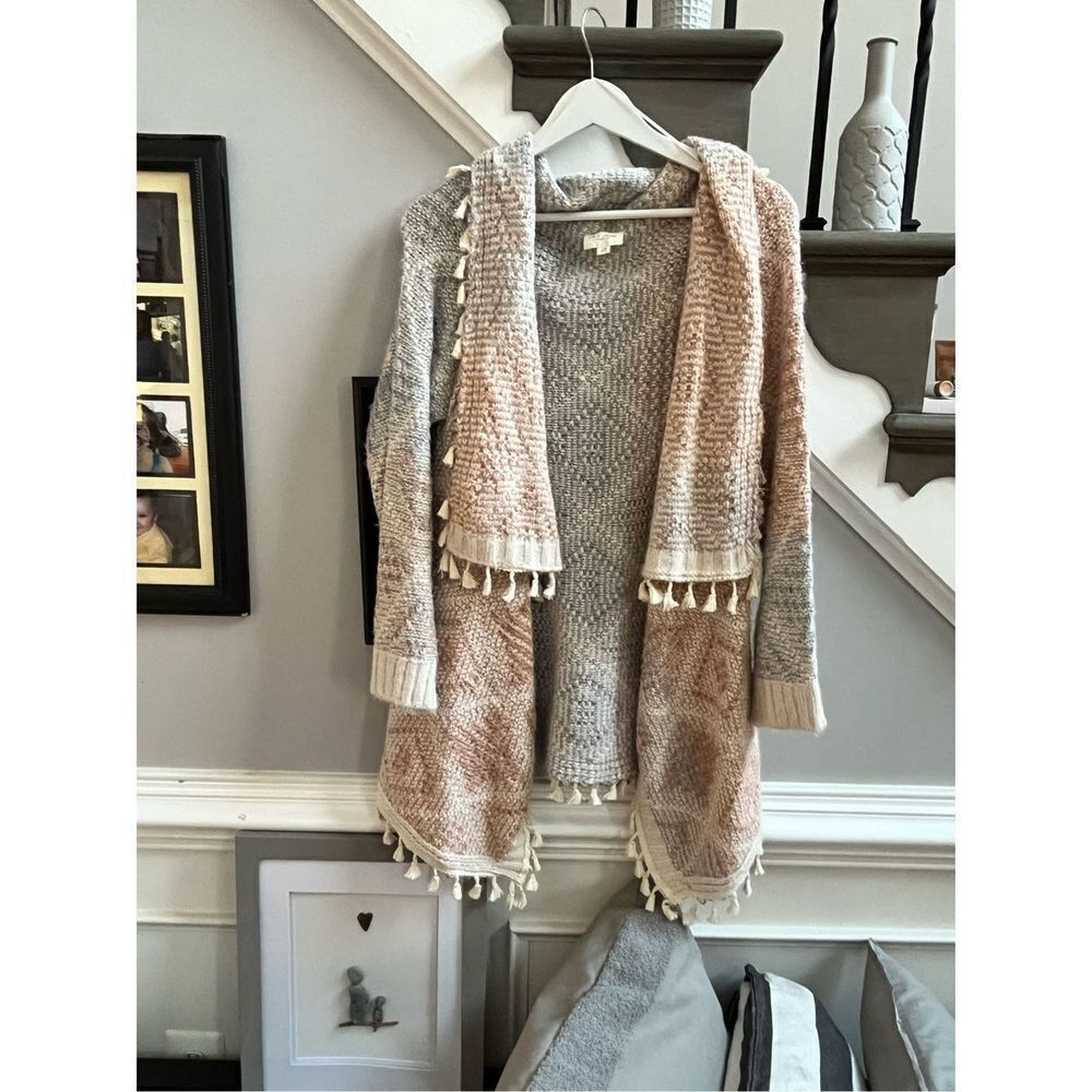 1.4.3. Story by Line Up Blue & Rust Soft & Cozy Open Front Tassel Cardigan sz XS